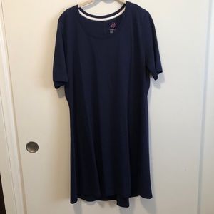 Isaac Mizrahi Live! Navy Petite Pima Cotton Elbow- Sleeve Dress Sz L